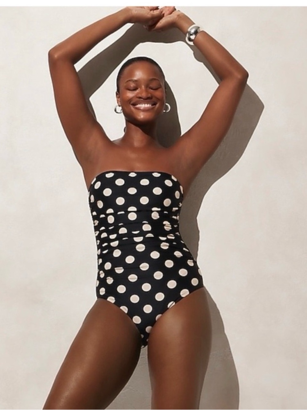 J Crew size 14 Gemma black  Polka Dot Strapless One-Piece Swimsuit NWOT